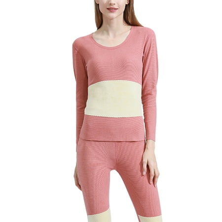

Glookwis Women V/Crew Neck Thermal Underwear Ultra Soft Long Johns Set Warm Heating Top And Bottom Suits Solid Color 2 Pieces Watermelon Red Women 2XL