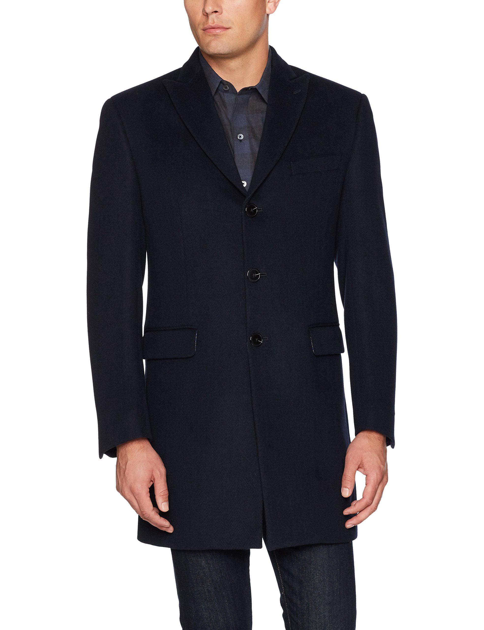 Tallia - Men Medium Herringbone Button-Up Wool Blend Coat M - Walmart ...