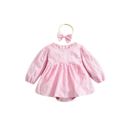 

Ma&Baby Toddler Baby Girls Cute Romper Dress Wavy Pattern Textured Skirt Hem Jumpsuit with Hairband