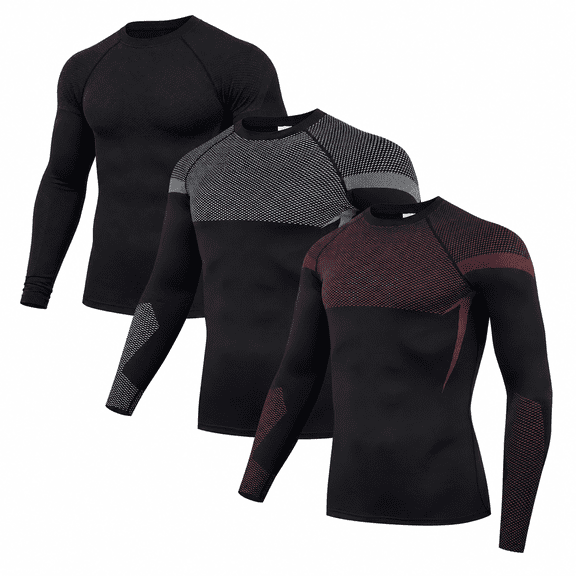 IAJDKMEK Men's Long Sleeve Compression Shirt - Fitted Breathable Moisture-Wicking for Gym Fitness Training,Black L