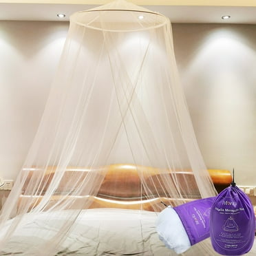 Htovila Universal Mosquito Mesh Net Easy Installation Dome Hanging Bed Canopy Netting for Single to King Size Beds Hammocks Cribs with Storage Bag White