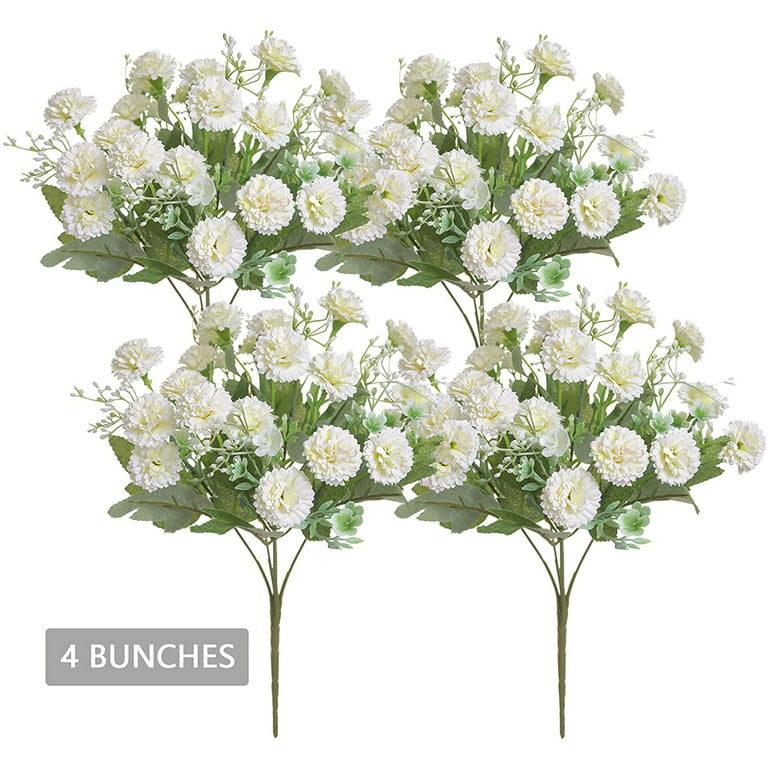 4 Bunches Carnation Small Artificial Flowers for Decoration Small Silk  Flowers for Living Room, Dining Table, Bedroom, Office, Garden and  Farmhouse Indoor Outdoor-White 