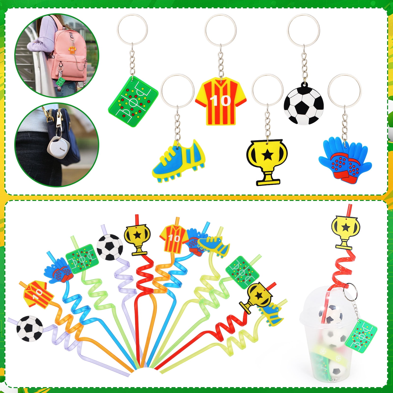 170PCS Soccer Party Favors for Kids, Birthday Party Supplies, Goodie Bags Set with Cups, Straws, Bracelets, Stickers, Mini Balls, Soccer Gifts for Boys