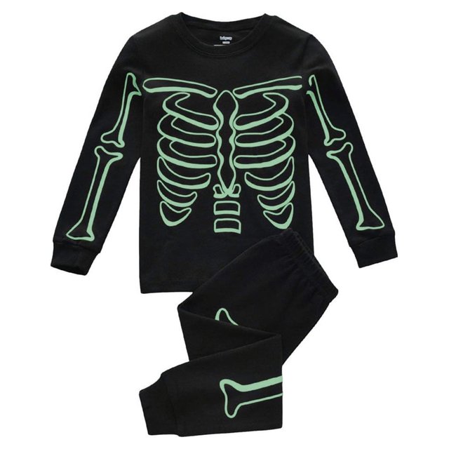Pijamas para niños pequeños SDJMa, pijamas para niños pequeños, conjunto de ropa de dormir de algodón con esqueleto de Halloween que brilla en la oscuridad