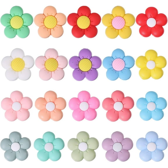 20Pcs Silicone Beads Flower Silicone Focal Beads Silicone Charms for DIY Beadable Pens Keychain Bars Bracelet Necklace Craft