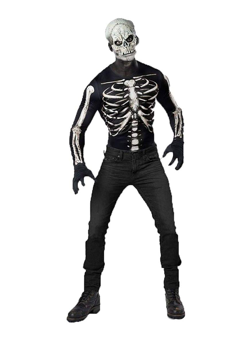 Skeleton Bones Shirt Halloween Fancy Dress Costume Top Xl Mens Adult 