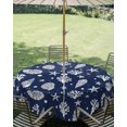 thumbnail image 2 of Outdoor Tablecloth with Umbrella Hole Zipper Navy Blue Coastal Round Tablecloth 60" Waterproof Outside Table Cloth Nautical Starfish Coral Shell Summer Ocean Patio Table Cover Tablecloths for Picnic, 2 of 8