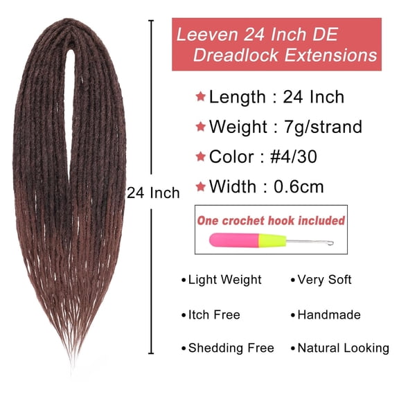 WEIF-Double Ended Synthetic Dreadlock Extensions 24 Inch Thin Ombre Brown Wool DE Dreads 10 Strands 0.6 cm Width Handmade Braid in Soft Viking Dreads for Women Men