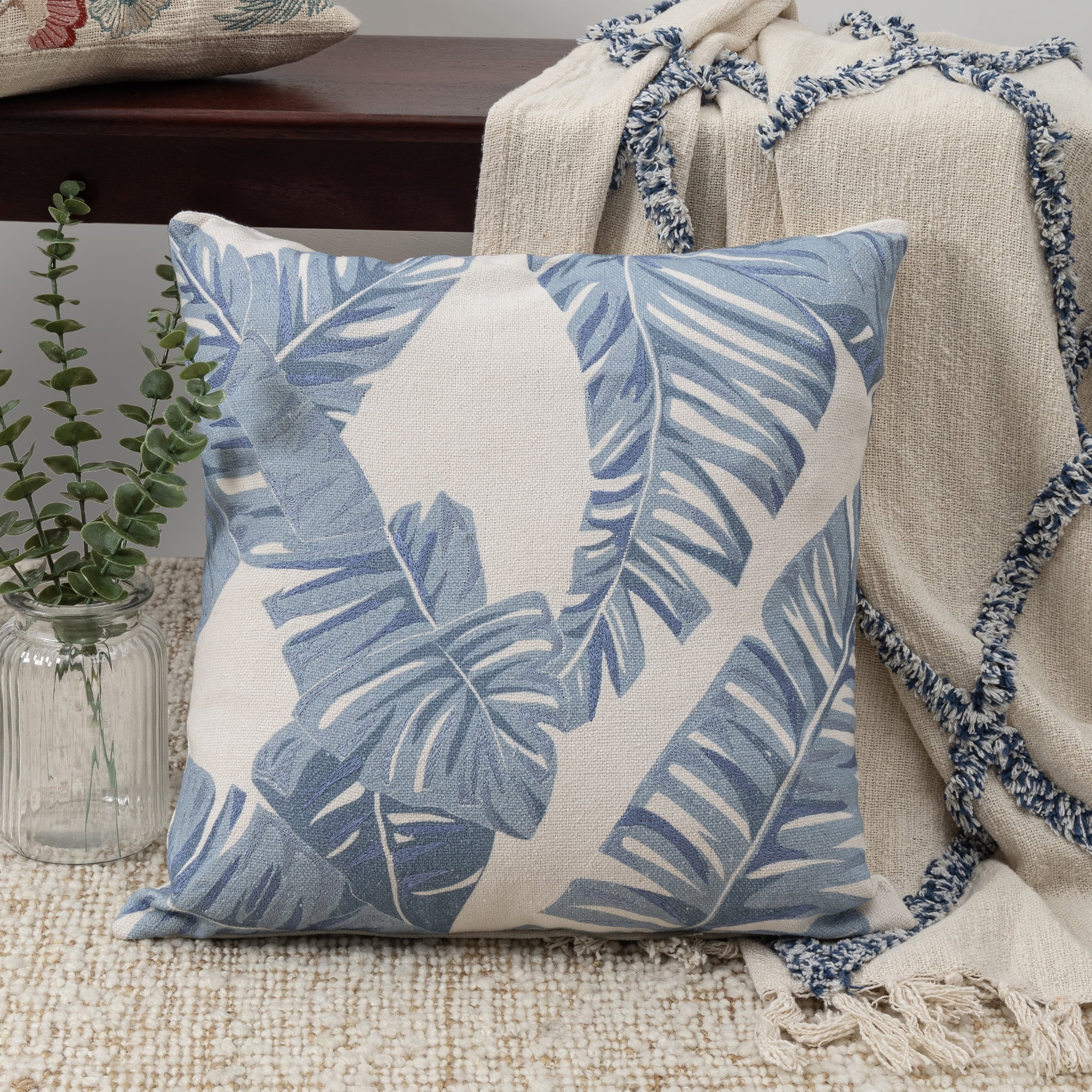 Harlow Hill Camden 20" x 20" Blue/Ivory Floral Cotton Adult Decorative Throw Pillow