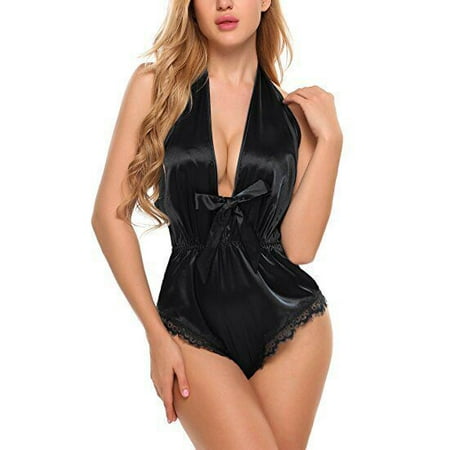 Women Lace Fashion Lace Sexy Satin Lace Lingerie Babydoll Sleepshirts Underwear V Neck Nightwear Bodysuit