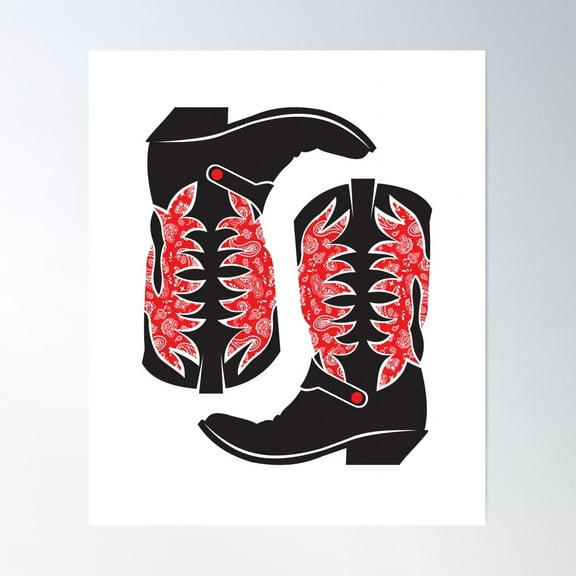 Cowboy Boots With Western Red Bandana Poster Wall Art, Modern Wall Decor For Living Room Bedroom, 16x24 UNFRAMED