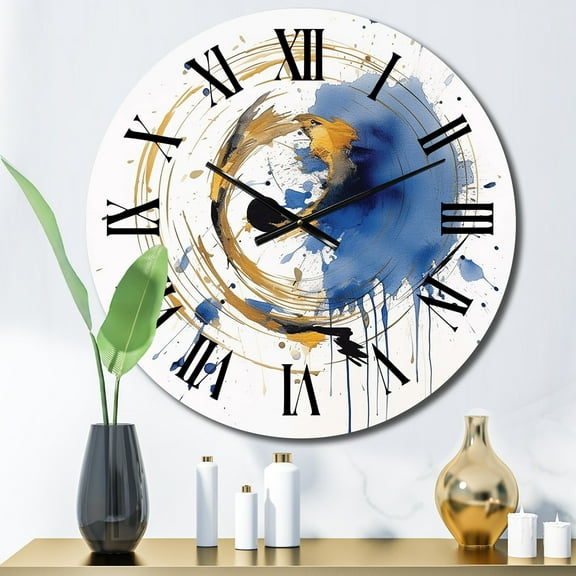 Designart "Abstract Circle Texture in Dark Blue & Gold V III" Modern Geometric Oversized Wall Clock