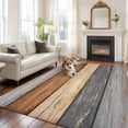 thumbnail image 2 of Rectangle Area Rugs 5 x 7 Ft, Farmhouse Haze Blue Brown Non-Slip Residential Carpet, Vintage Wooden Striped Indoor Crawling Mats Runner Rugs for Living Room/Dining Room/Bedroom, 2 of 8