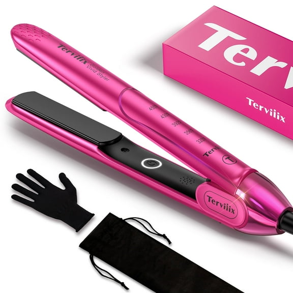 Terviiix Salon Professional Flat Iron, 1" Ceramic Hair Straightener with Max 450℉, Hotpink