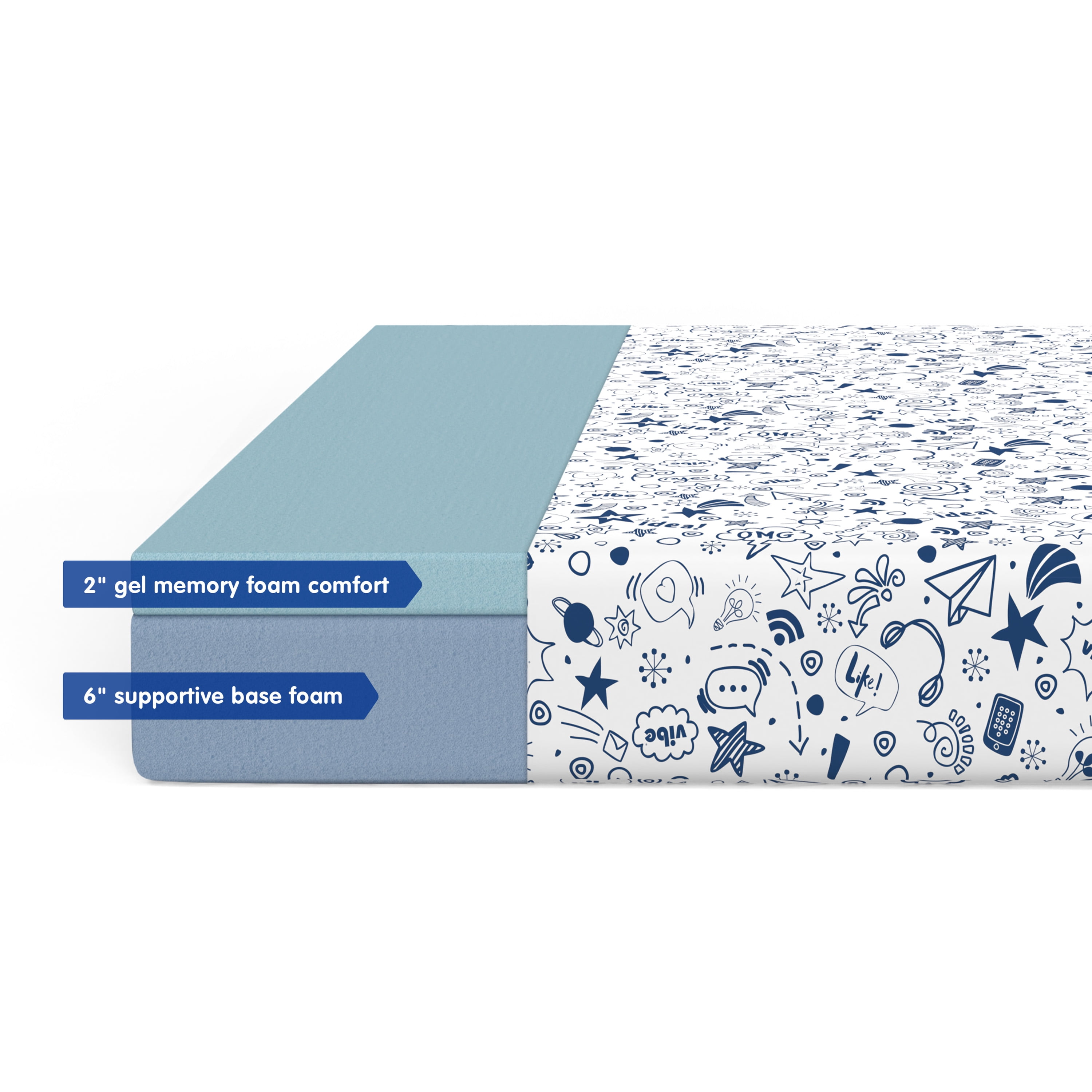 Vibe® Cool Sleep Bundle Featuring: Gel Memory Foam 8-inch Mattress, Memory Foam Standard Pillow, and Water-Resistant Protector (For Adults), Twin XL