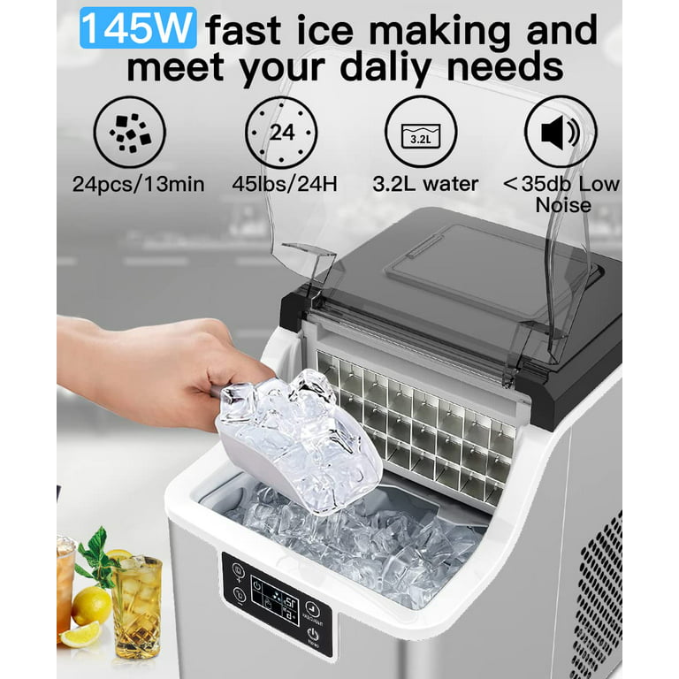 Joy Pebble Stainless Steel Ice Makers Countertop, 26Lbs/24H, 9 Cubes Ready in 6-8 Mins, Self-Cleaning Portable Ice Maker with Handle, for Home