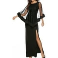 thumbnail image 3 of SWSMCLT Women's Maxi Sequin Dress Illusion Mesh Sleeve Evening Party Long Dress Elegant High Slit Scoop Neck Semi Formal Business Dressy Slim Fit Black 10, 3 of 5