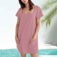 thumbnail image 2 of JIAYUE Women's Dress Short Sleeve Above Knee Casual Vacation Round Neck Solid Color For Travel With Leggings Comfortable Breathable Loose Fit Trendy Female Dresses, 2 of 6