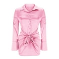thumbnail image 6 of SMihono Women's Satin Silky Wrap Dress Button Down Deep V Neck Tie Waist Long Sleeve Bodycon Short Dress Club Party Dresses Pink S, 6 of 7