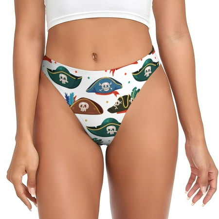 Rateoe Pirate Hats Pattern Seamless Women Underwear Thongs No Show Ladies Thong No Line Breathable Comfortable Panties Undies for Women-Large