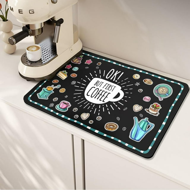 HLONK Coffee Mat Coffee Bar Mat Hide Stain Easy To Clean Dish Drying Mat Rubber Backed Absorbent 12”x19” Coffee Station Mat Coffee Maker Mat Espresso Machine Countertop Coffee Bar Accesso