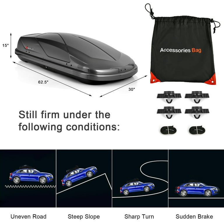 A-WAY Black ABS Plastic Car Roof Top Cargo Luggage Carrier Box - 45 L
