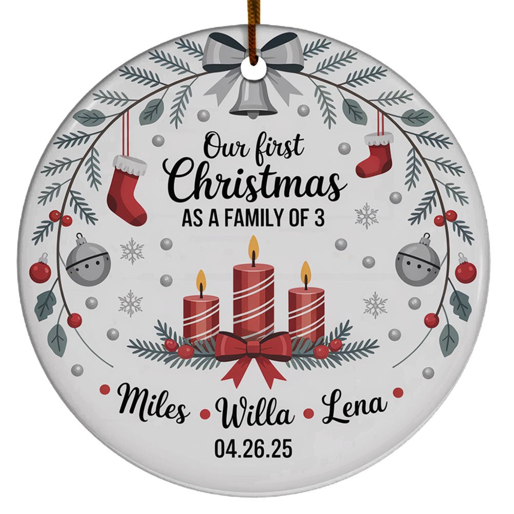 Family Candle of 3 Christmas Ornament Gift for New Dad Mom Baby, Ornament Our First Christmas As A 2025, Three Gift