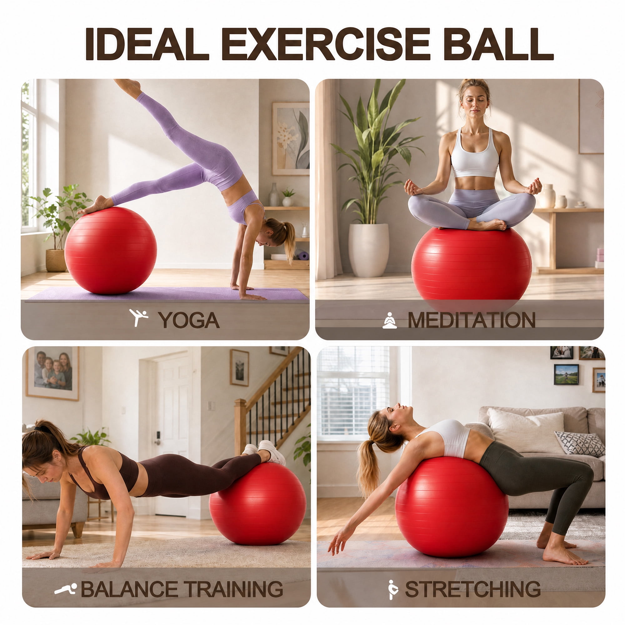 Signature Fitness 85 cm Yoga Exercise Ball with Foot Pump, Anti-Burst Slip-Resistant Stability Ball for Pregnancy, Pilates, Fitness, Balance & Core Workouts, Red