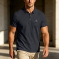 thumbnail image 4 of hoksml Men's Short Sleeve Collared Shirt 3 Button Collared Solid Breathable Regular Fit Golf Top for Business Daily Vacation Casual Wear, 4 of 7