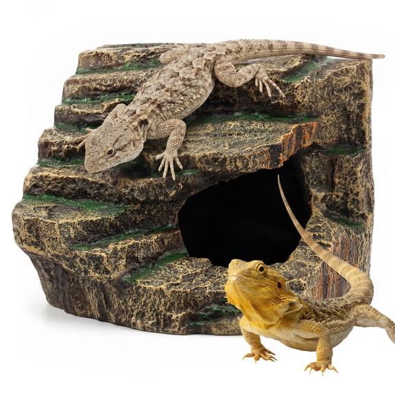 Threns Large Resin Reptile Tank Accessories, Reptile Hide Shale Scape Step Ledge, Reptile Cave Hideout for Leopard Gecko Lizards Turtle