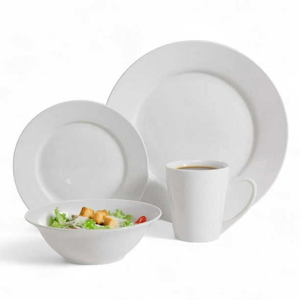 Vajilla de Opalina con 16 Piezas para 4 Personas. Resistente Apta para Microondas y Lavavajillas
