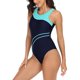 thumbnail image 3 of Traje de baño deportivo para mujer Cuello redondo Ahueca hacia fuera el color de la espalda Traje de baño de una pieza en contraste Verde M, 3 of 6