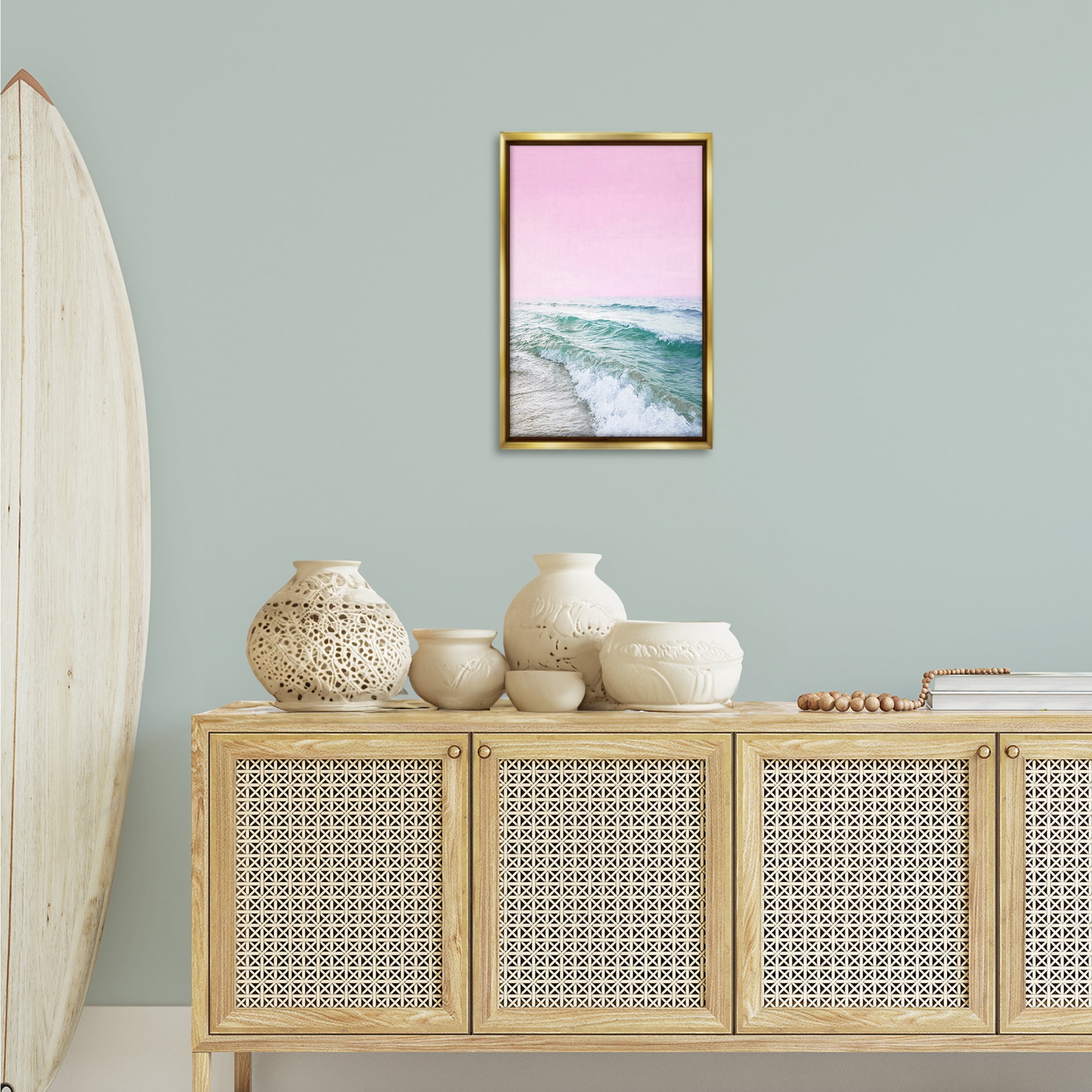 Stupell Industries Pink Winter Sea Coastal Photography Gold Floater Framed Canvas Art Print Wall Art, 17 x 25