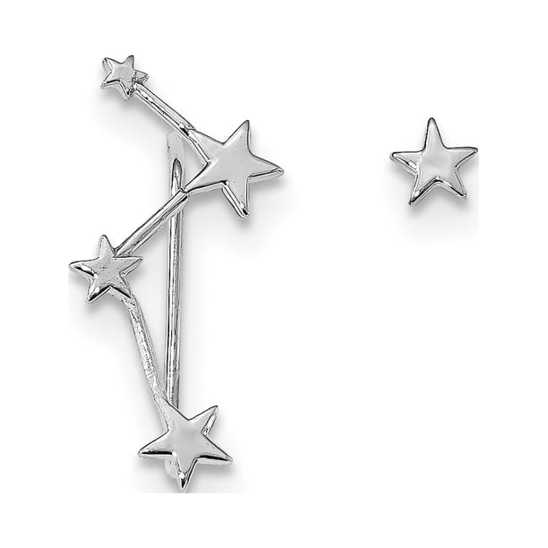 925 Sterling Silver Rhodium-plate Constellation 1 Oreille Grimpeur & 1 Poste (8.9x23.5mm) Boucles d'Oreilles