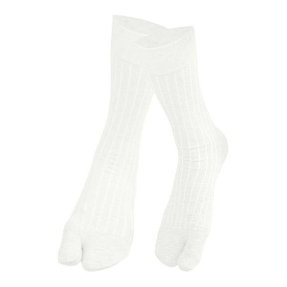 IWRICH Women's Vertical Stripe Split Toe Socks Japanese Comfortable Breathable Soft Middle Tube Stack Socks White