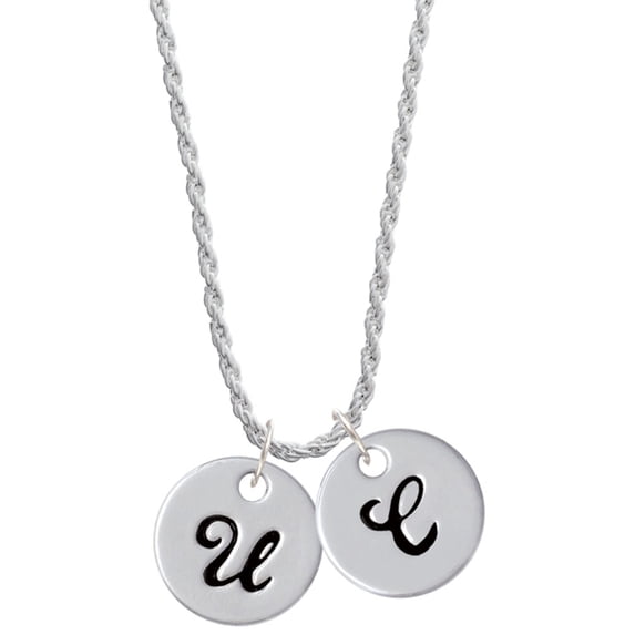 Delight Jewelry Silvertone Large Script Letter - U - 3/4'' Disc - Silvertone Script Initial Disc - C - Charm Necklace, 20"+3"