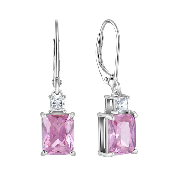 Starchenie Princess/Emerald Brilliant Cut Birthstone October Pink Tourmaline Earrings for Women Dangle Earrings Sterling Silver Leverback Earrings Birthday Anniversary Jewelry Gift