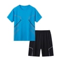 thumbnail image 2 of Gyexs Boys Sport Tracksuit Set for Ages 12-16 Breathable Quick Drying Athletic Shirt & Shorts with Stripes for Running, Basketball Blue, 13-14 Years, 2 of 7