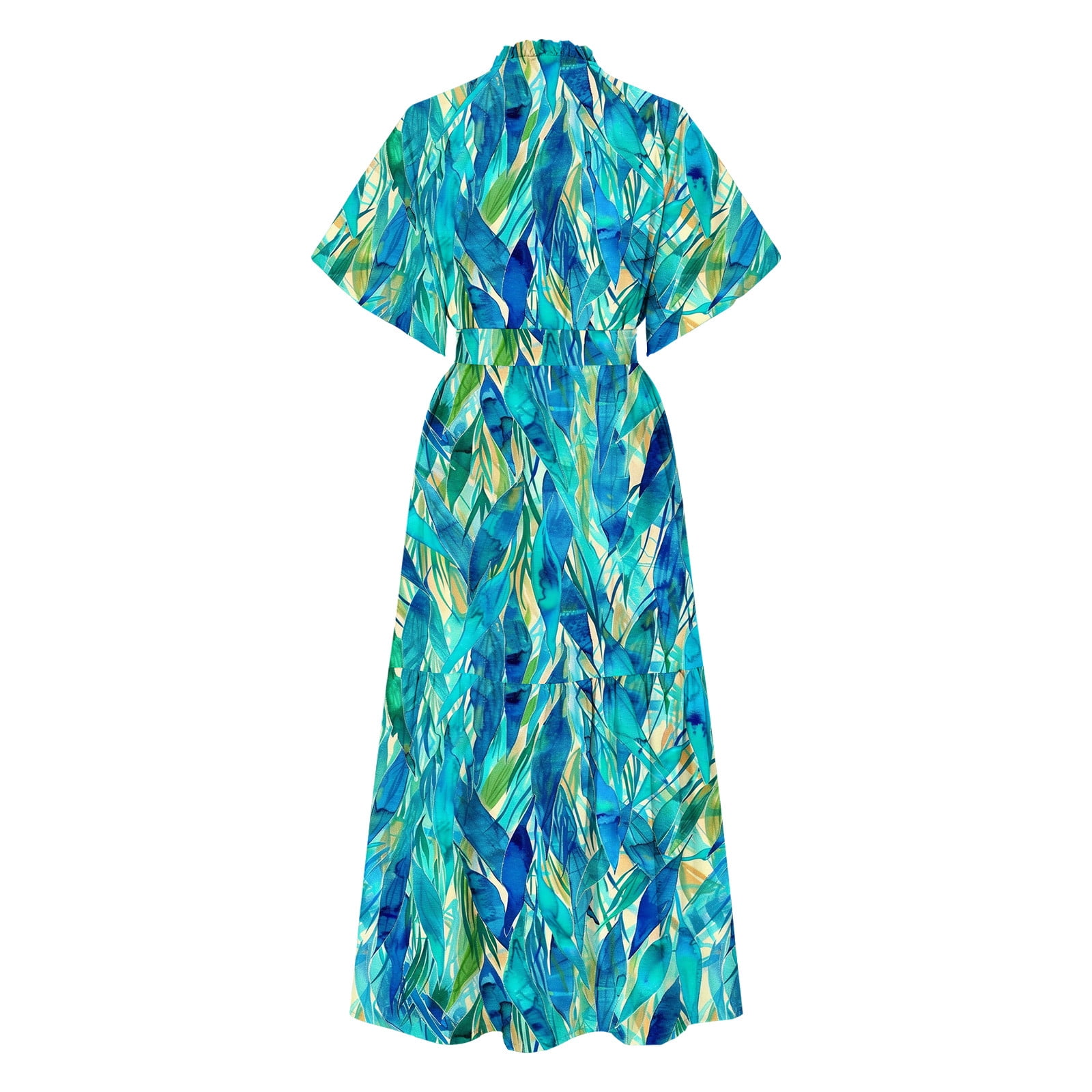 Weiqiqre Plus Size Dresses for Curvy Women Floral V Neck Puff Sleeve Empire Waist A Line Flowy Long Beach Boho Dress