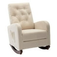 thumbnail image 6 of Rocking Chair Nursery, Glider Modern Accent Chairs Chair with High Back and Side Pocket, Upholstered Recliner Armchair with Wood Legs  for Living Room Bedroom, Beige, 6 of 9