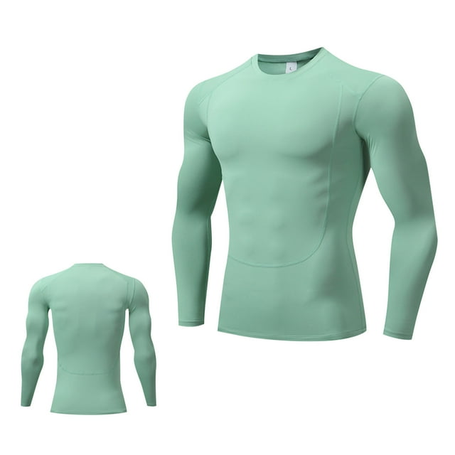 Lovzfmll Haut de Compression à Manches Longues Séchage Rapide Couleur Unie Mode Décontractée pour Hommes, Couche de Base pour Course et Gym Vert Menthe, 2TG