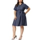 thumbnail image 1 of Women's Plus Size Dress Wrap Belted Turndown Collar Chambray Dress Black Blue 3X, 1 of 7