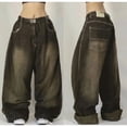 thumbnail image 3 of Pantalones vaqueros holgados con letras bordadas para mujer, pantalón de pierna ancha de cintura alta, estilo gótico, hip hop, informal, Popular, nueva moda, calle Y2K, 3 of 5