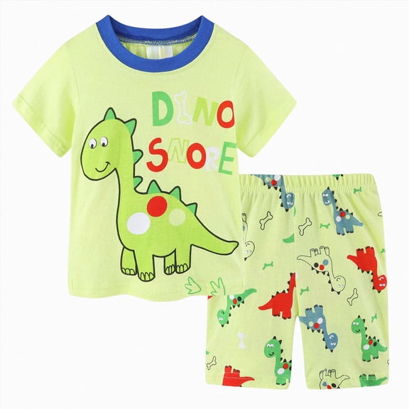 newwalpole Boys Pajamas Little Boys Summer Pajamas 2 Piece Short Sleeve Top and Shorts Sets Kids Pjs Sleepwears 3-10 Years (Light Green,3-4 Years)
