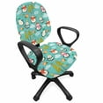 thumbnail image 1 of Christmas Office Chair Slipcover, Happy Noel Themed Cartoon Pattern with Penguins Gifts Clouds and Trees, Protective Stretch Decorative Fabric Cover, Standard Size, Seafoam Multicolor, by Ambesonne, 1 of 5