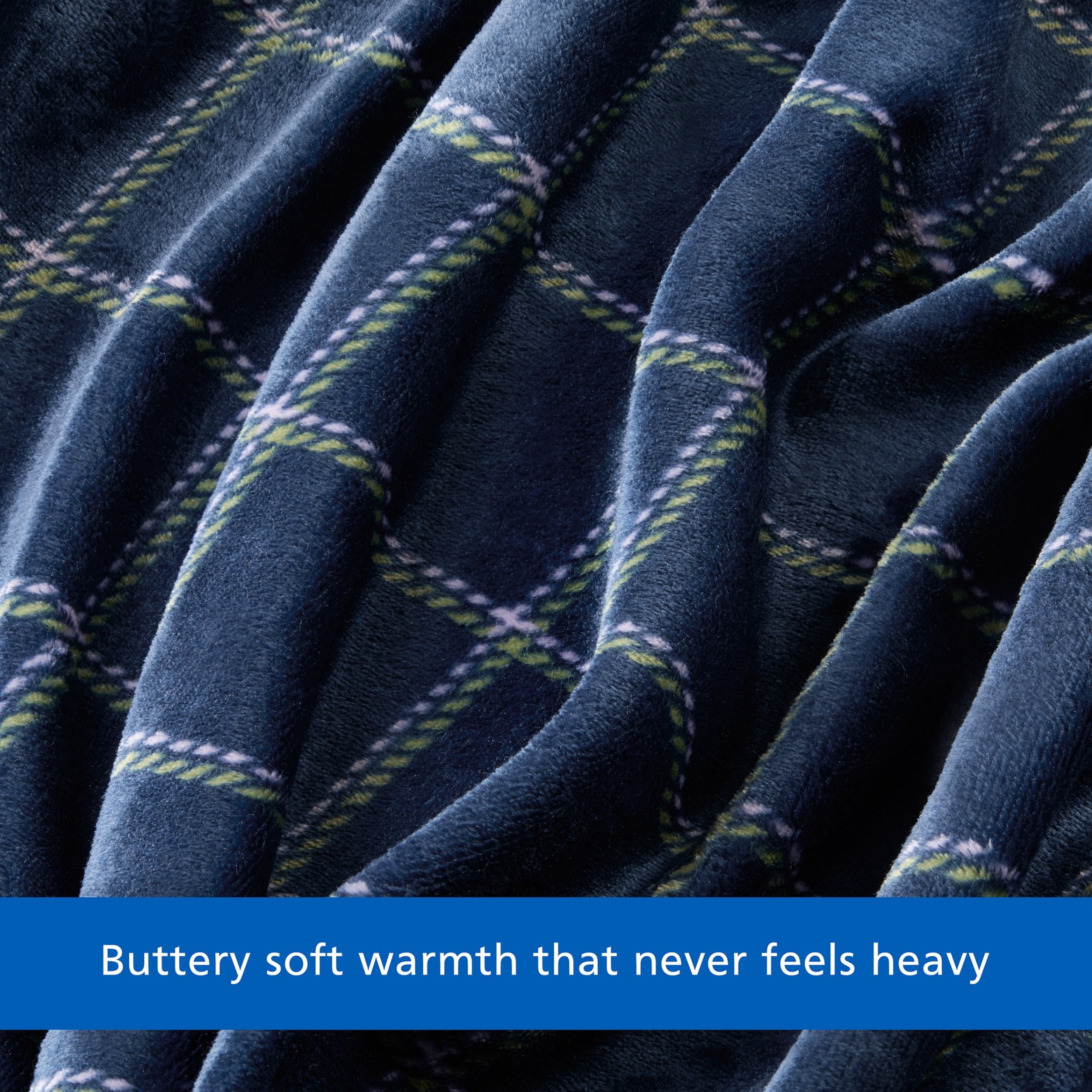 Mainstays Velvet Plush Bed Blanket, Blue Check, Twin Size