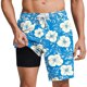 thumbnail image 2 of Ceisia Men's 2-in-1 Swim Trunks Blue Hibiscus Floral Print Quick-Dry Beach Shorts with Compression Liner Gifts, 2 of 6