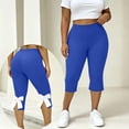 thumbnail image 2 of Women's Plus Size Yoga Capri, Elastic Waist Solid Color Split Hem Bow Detail, Stretch Capris for Women for Casual Fitness Daily | TruHer,Blue 5XL, 2 of 8
