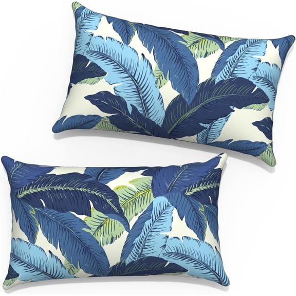 Outdoor Lumbar Pillow Covers 12”x20”, Rectangle Throw Pillow Covers for Patio Furniture, Decorative Lumbar Cushion Case for Garden Balcony Couch Office Chair, Pack of 2, Swaying Palms Blue