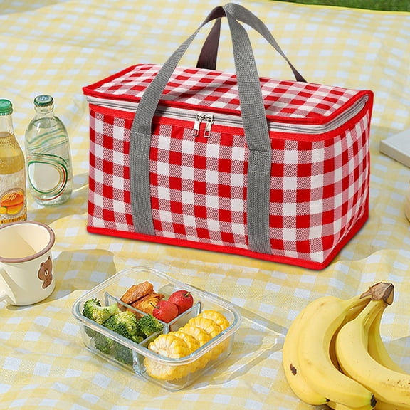 Insulated Picnic Basket Cooler with Aluminum Foil Lining, Foldable Camping Lunch Bag for Food and Drinks, Portable Thermal Carrier for Outdoor Picnics Beach BBQ and Family Outings